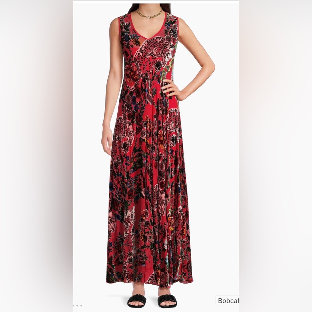 Johnny Was Bias Dress Slip Bobcat Forest Red Floral Maxi Silk Blend XXL NEW